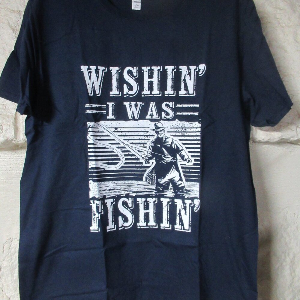 Mens' Wishin I Was Fishin Tee Size L